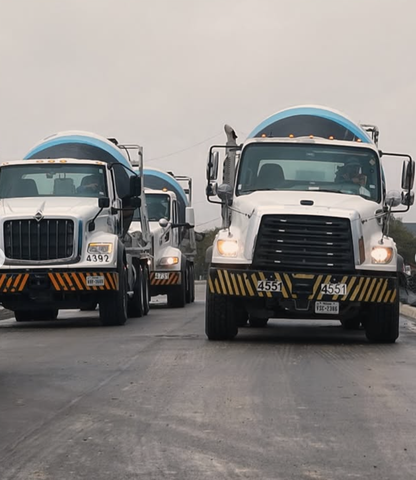 Concrete mixer fleet arriving on site